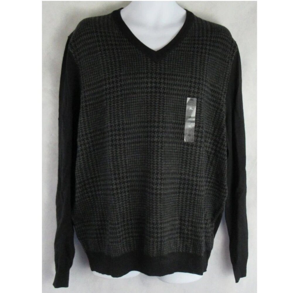 Club Room Men's Merino Wool Blend Pullover Lightweight V-Neck Sweater, Black, XL